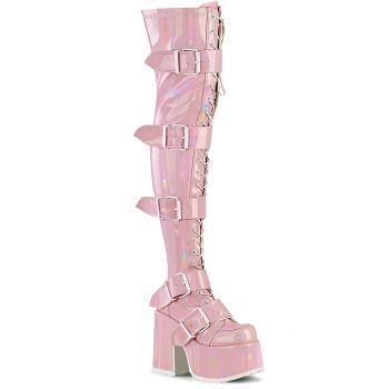 Gothic Plateau Stiefel CAMEL-305 - Baby Pink Hologramm