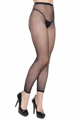 Fishnet Leggings mit Strass - Schwarz